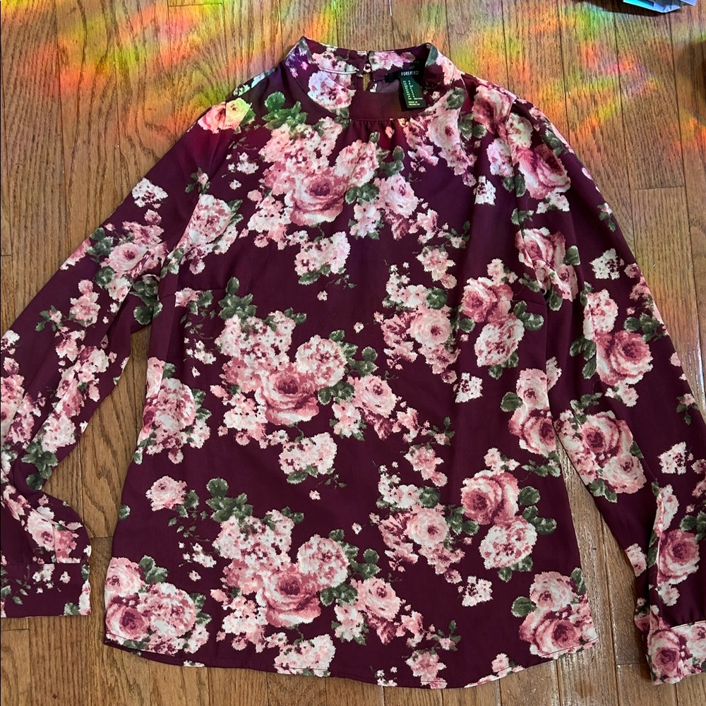Forever 21 Burgundy Floral Blouse
